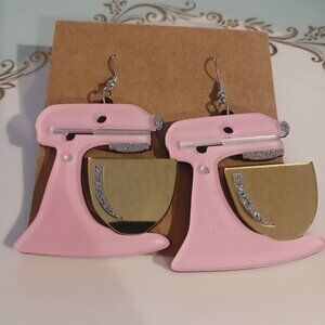 182- Pink Laser cut acrylic retro kitchen mixer dangle earrings